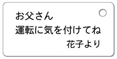 ナンバープレートキーホルダー 裏面 乗用車用 バランス見本 メッセージ