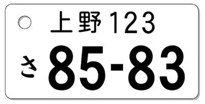 ナンバープレートキーホルダー 表面 乗用車用 バランス見本 地名2文字