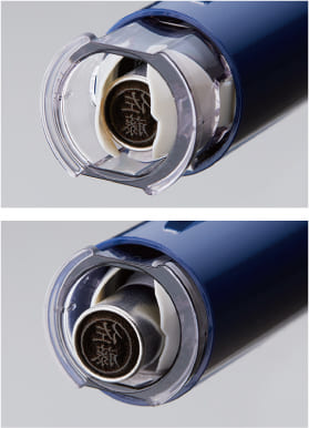 キャップレス6 普段閉じている印面先端のシャッターがなつ印動作の時に自然に開閉